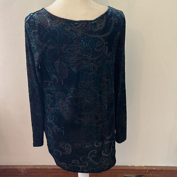 Karen Kane velour black turquoise long sleeve floral blouse Size S - Picture 6 of 8